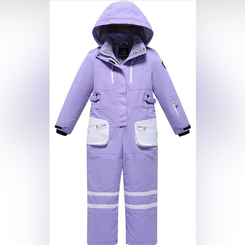 Purple and White Hooded Snowsuit